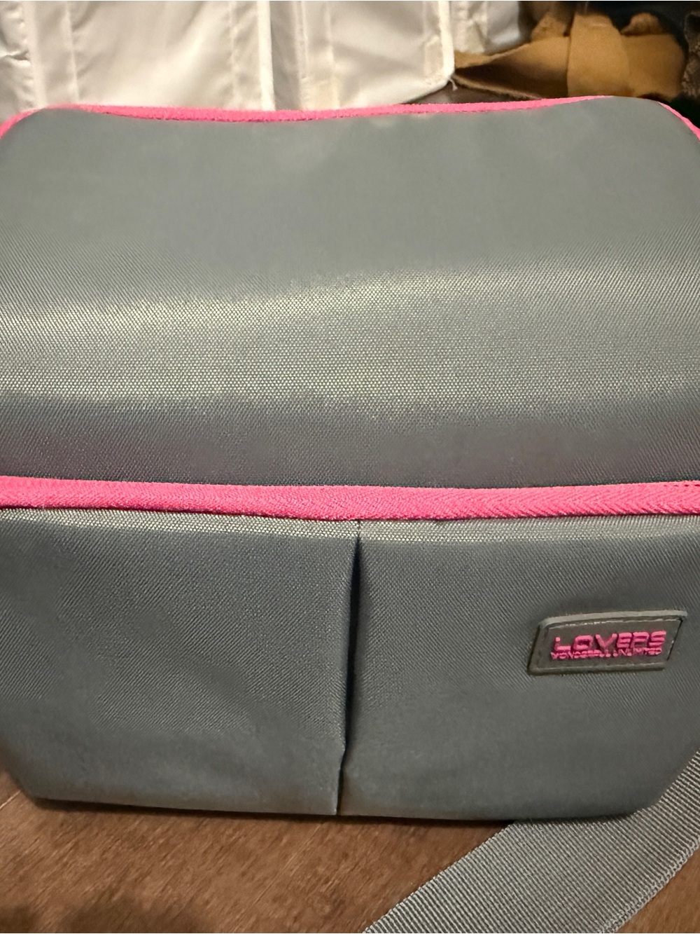 Camera Bag in Gray with Pink Trim